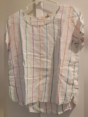 Christian Siriano White Linen Top with Colorful Stripes S